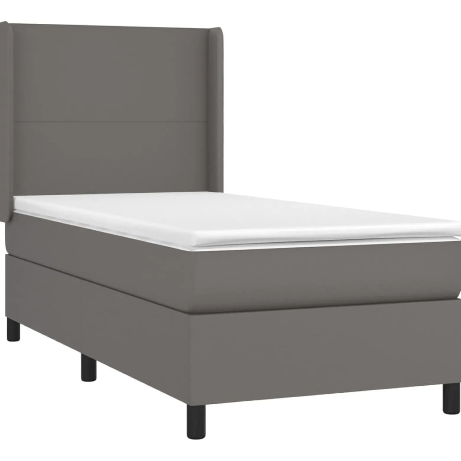 Łóżko kontynentalne z materacem i LED, szara ekoskóra 90x190 cm