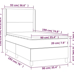 Łóżko kontynentalne z materacem i LED, szara ekoskóra 90x190 cm