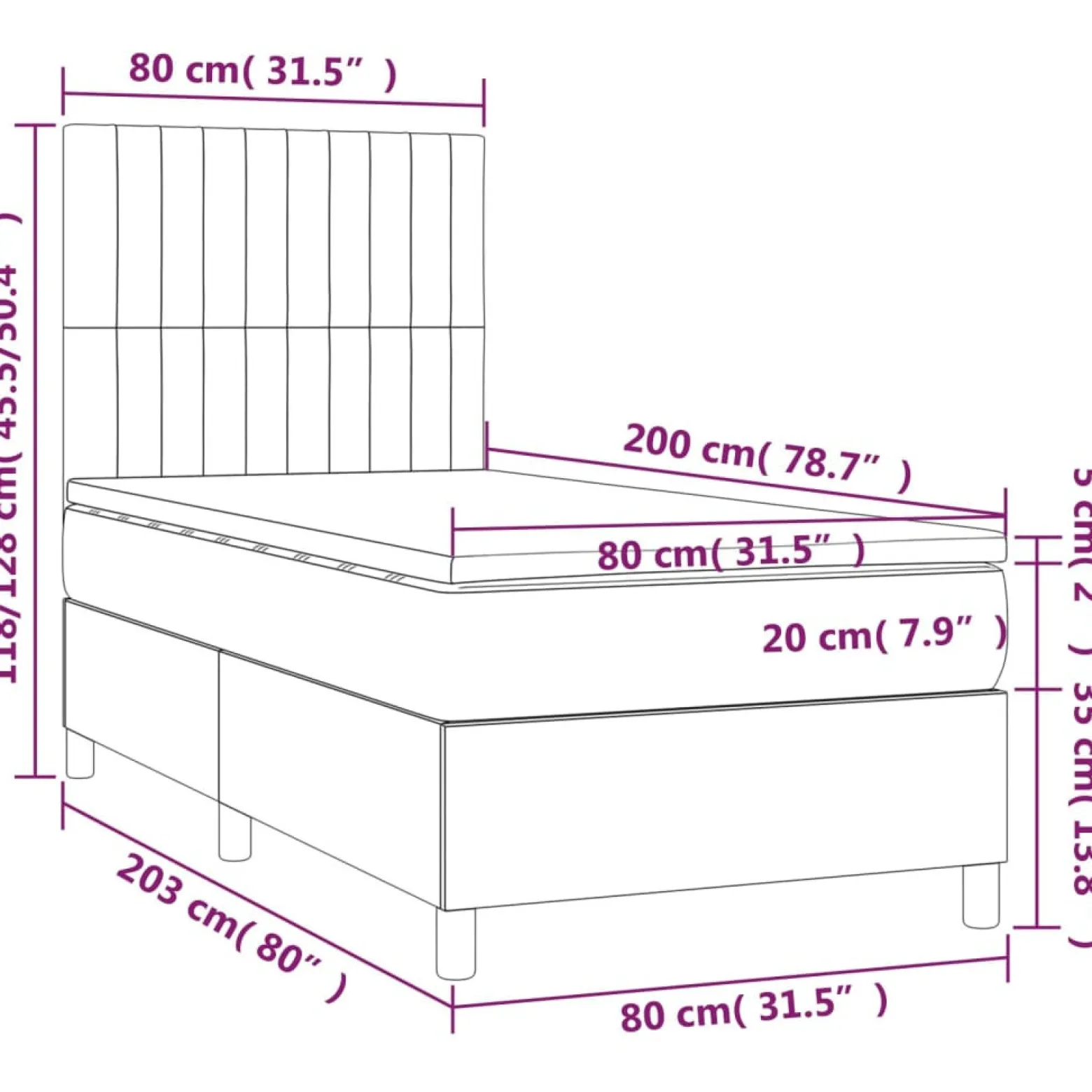 Łóżko kontynentalne z materacem kremowe 80x200 cm tkanina