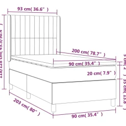 Łóżko kontynentalne z materacem i LED czarny aksamit 90x200