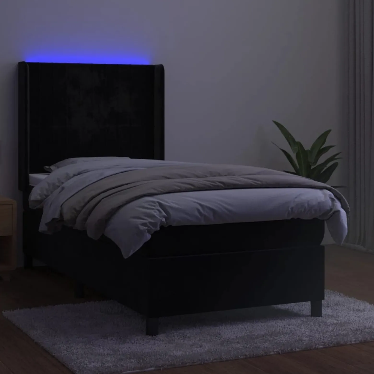 Łóżko kontynentalne z materacem i LED czarny aksamit 90x200