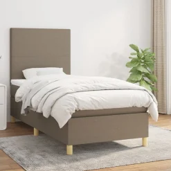 Łóżko kontynentalne z materacem taupe tkanina 90x200 cm
