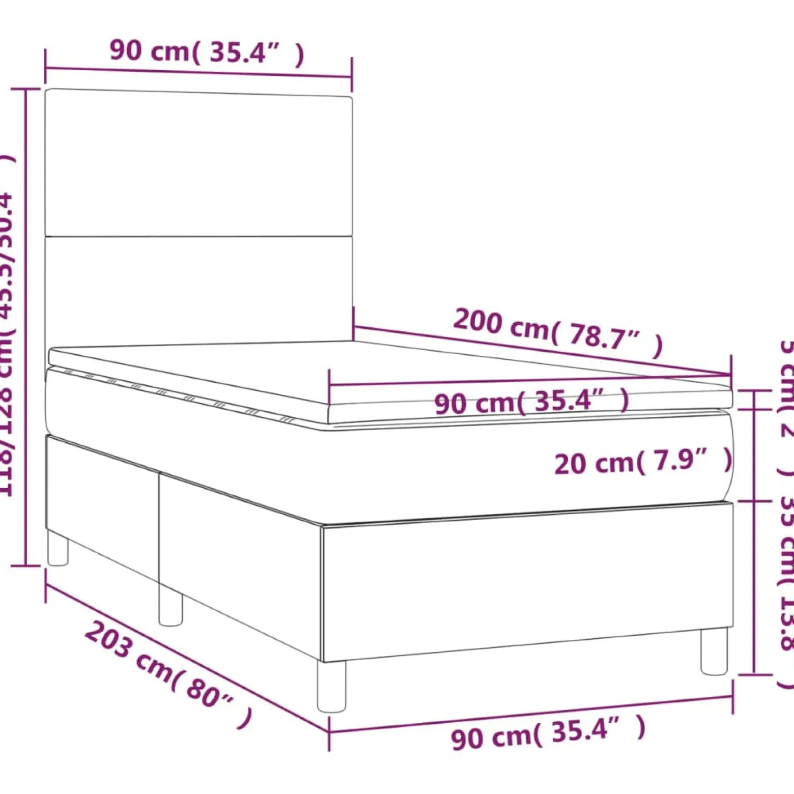 Łóżko kontynentalne z materacem taupe tkanina 90x200 cm