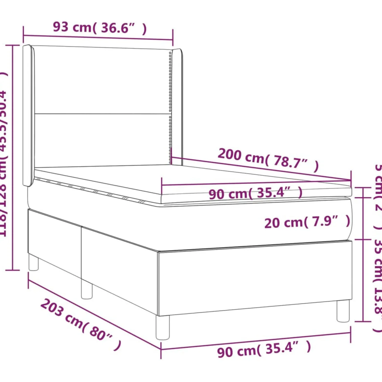 Łóżko kontynentalne z materacem i LED czarny aksamit 90x200