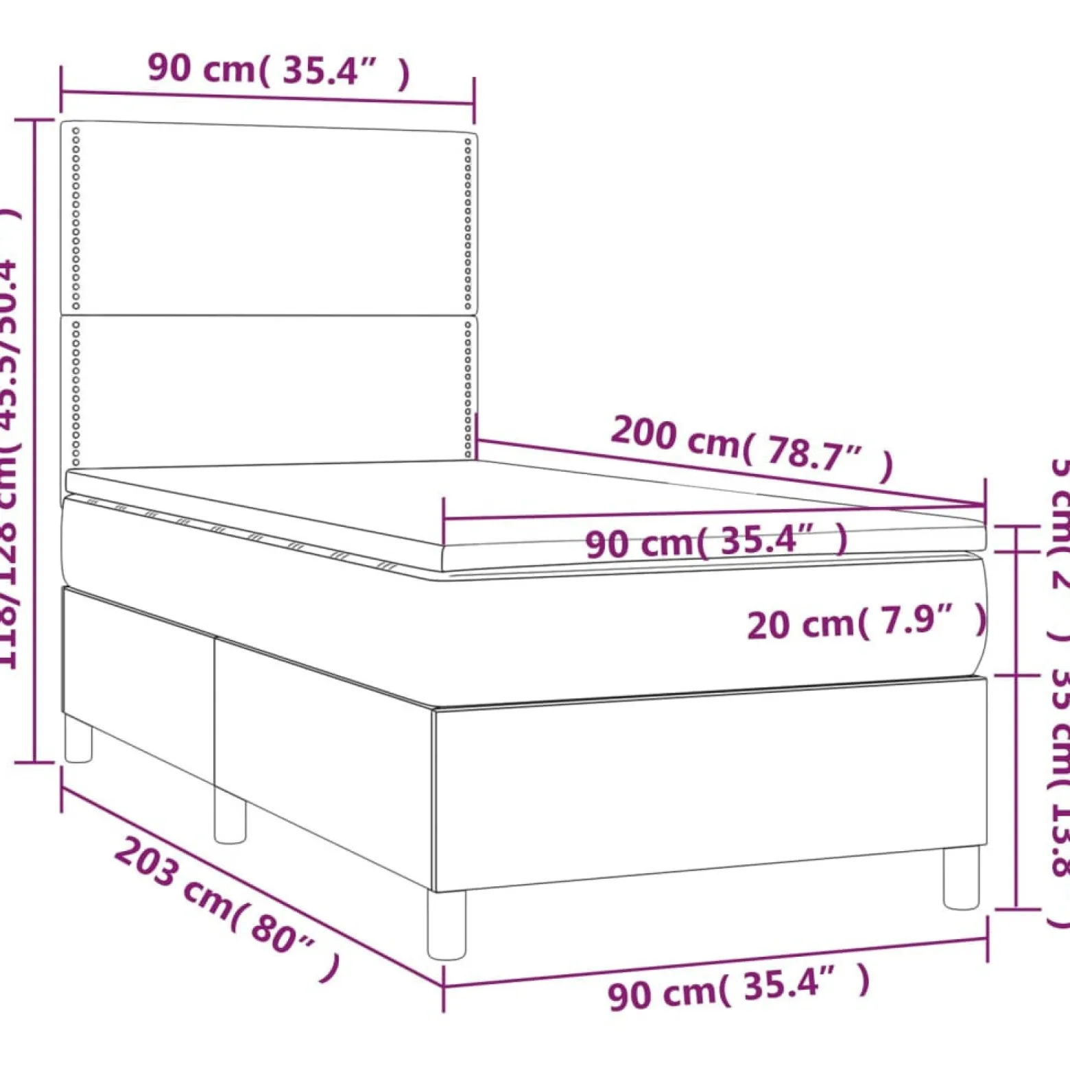 Łóżko kontynentalne z materacem taupe tkanina 90x200 cm