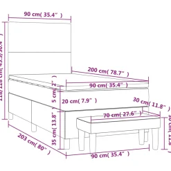 Łóżko kontynentalne z materacem szare ekoskóra 90x200 cm