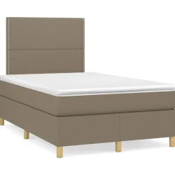 Łóżko kontynentalne z materacem taupe tkanina 120x200 cm