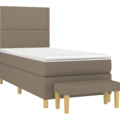 Łóżko kontynentalne z materacem, taupe, tkanina, 100x200 cm