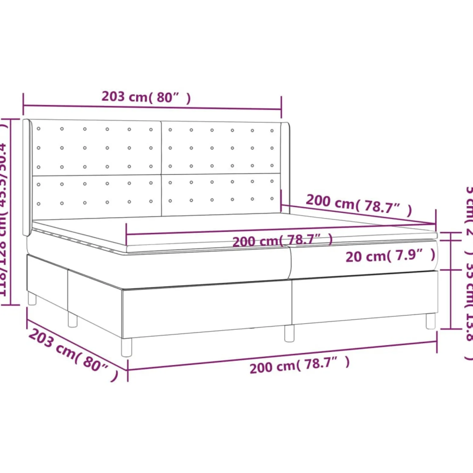 Łóżko Kontynentalne z Materacem Białe Ekoskóra do Sypialni 200x200 cm