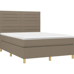Łóżko kontynentalne z materacem taupe tkanina 140x200 cm