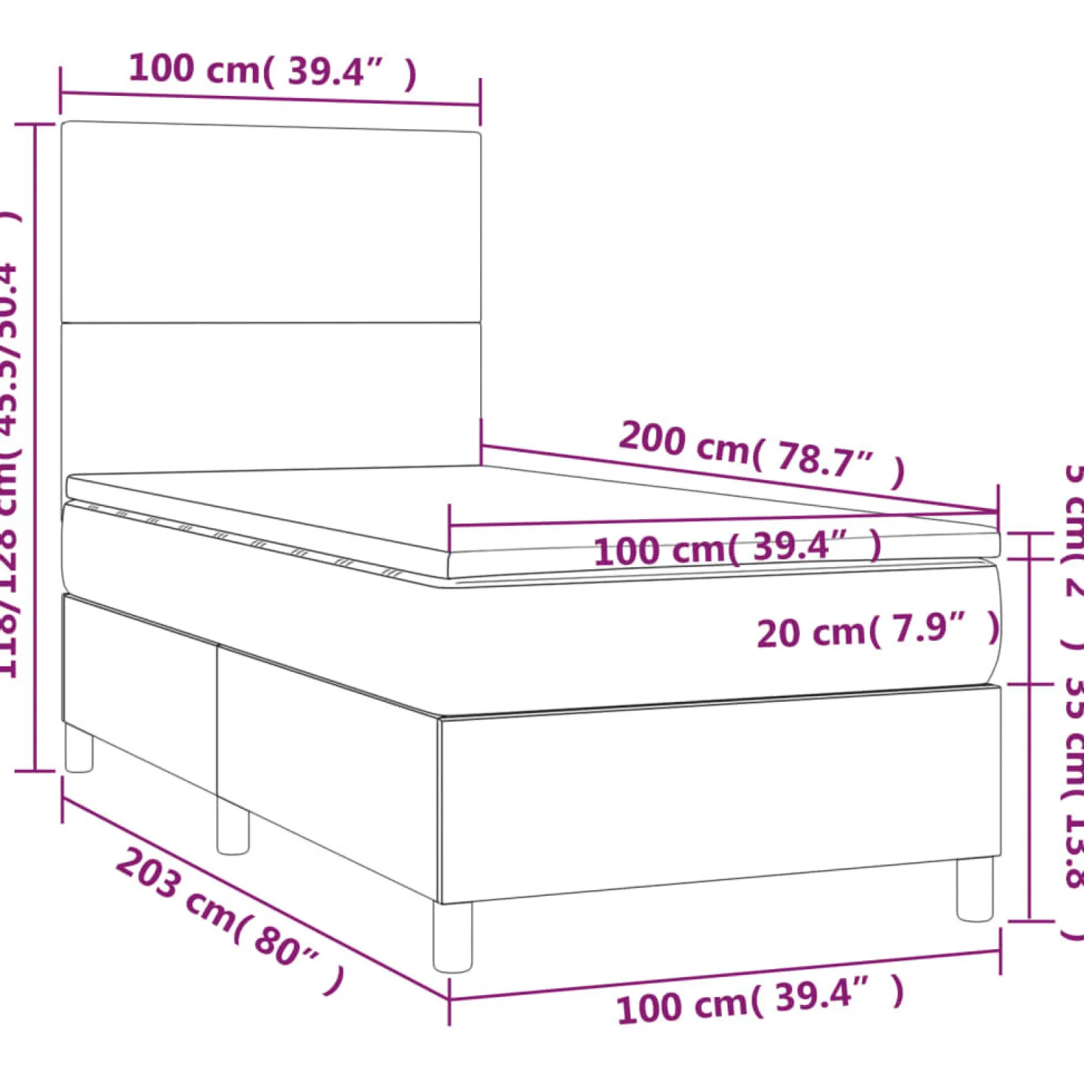 Łóżko kontynentalne z materacem taupe tkanina 100x200 cm