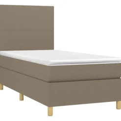 Łóżko kontynentalne z materacem taupe tkanina 100x200 cm