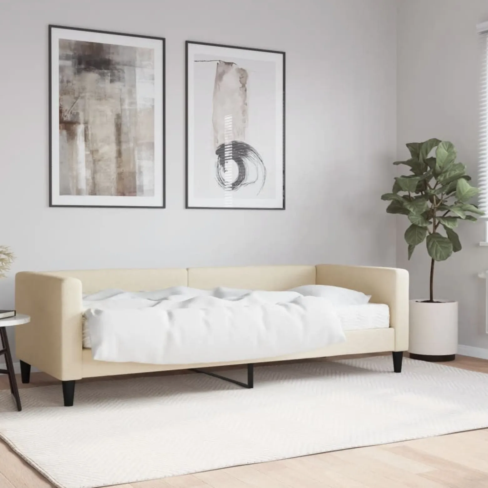 Łóżko kontynentalne z materacem kremowe do sypialni pokoju 80x200 cm