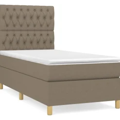 Łóżko kontynentalne z materacem taupe tkanina 90x190 cm