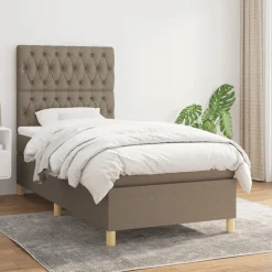 Łóżko kontynentalne z materacem taupe tkanina 90x190 cm