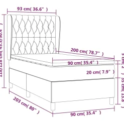 Łóżko kontynentalne z materacem jasnoszare aksamit 90x200 cm