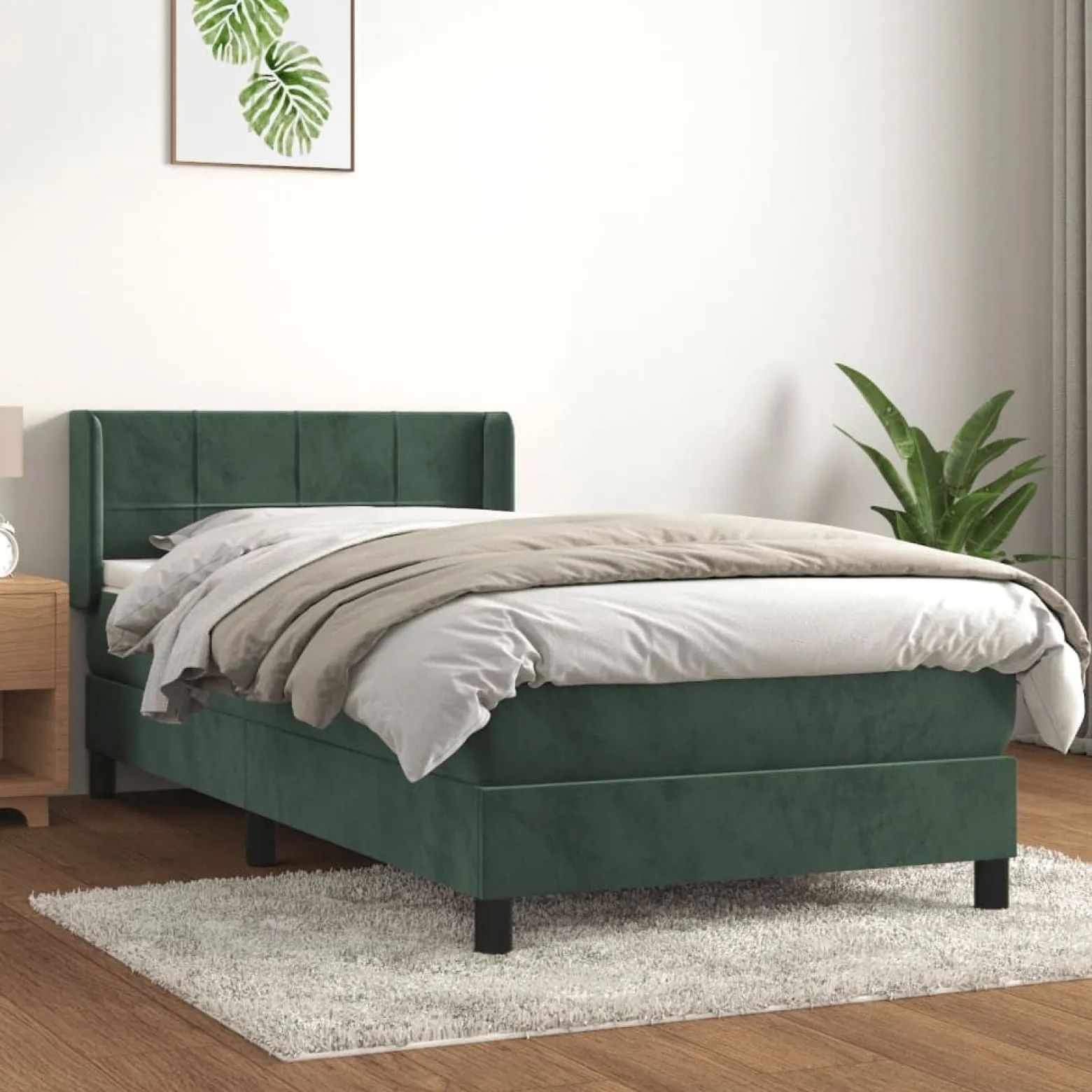 Łóżko kontynentalne z materacem zielone aksamit 90x200 cm