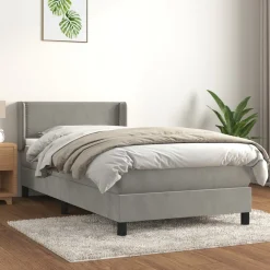 Łóżko kontynentalne z materacem jasnoszare aksamit 80x200 cm