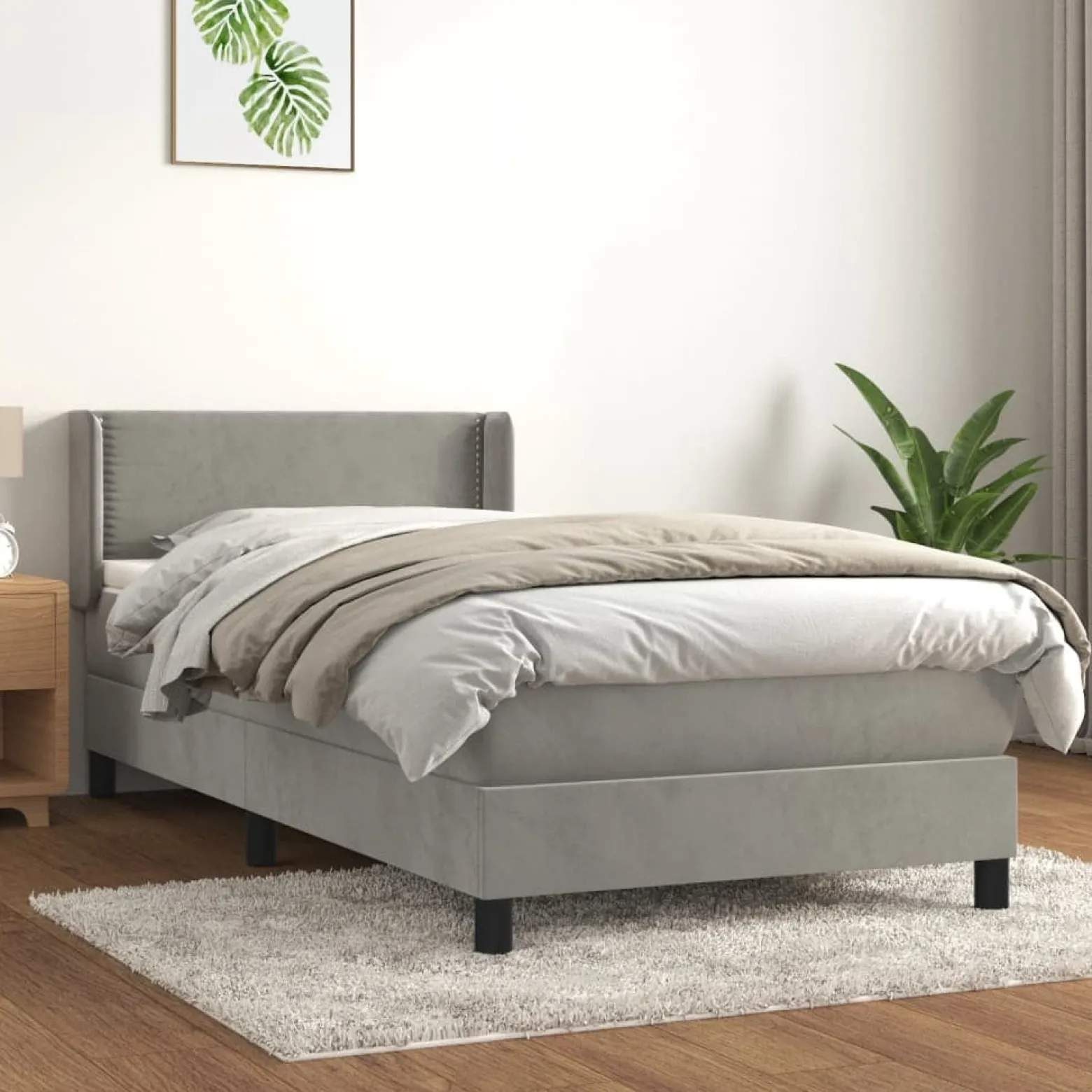 Łóżko kontynentalne z materacem jasnoszare aksamit 80x200 cm