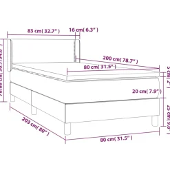 Łóżko kontynentalne z materacem jasnoszare aksamit 80x200 cm