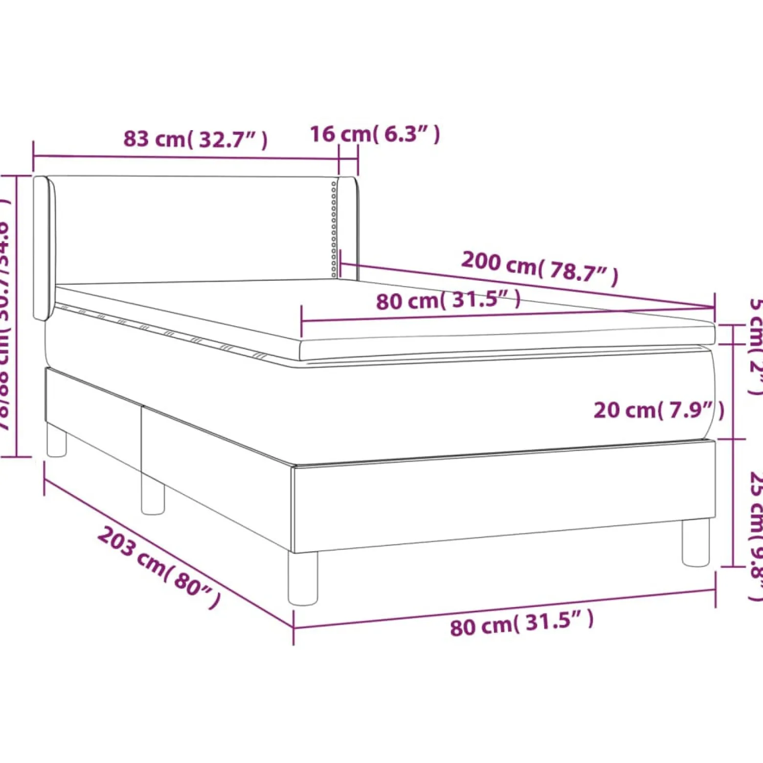 Łóżko kontynentalne z materacem jasnoszare aksamit 80x200 cm
