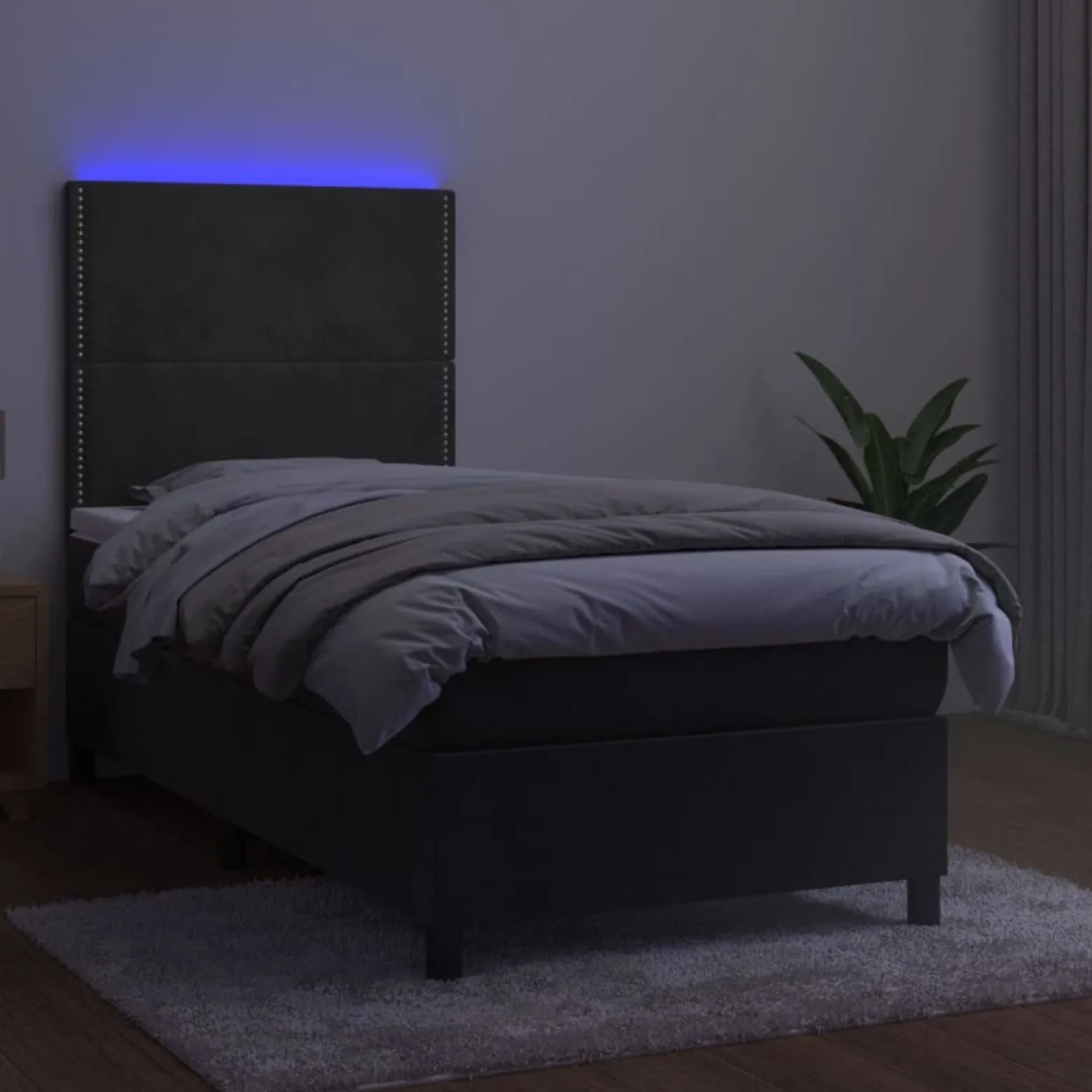 Łóżko kontynentalne z materacem LED szary aksamit 90x190 cm