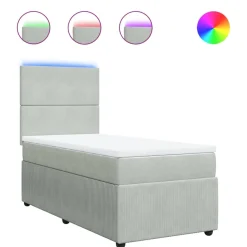 Łóżko kontynentalne z materacem, jasnoszare, aksamit, 90x200 cm