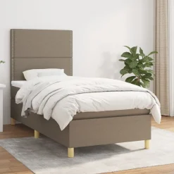 Łóżko kontynentalne z materacem taupe tkanina 90x190 cm