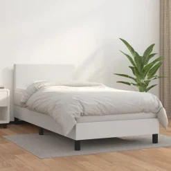 Łóżko kontynentalne z materacem białe ekoskóra 90x200 cm