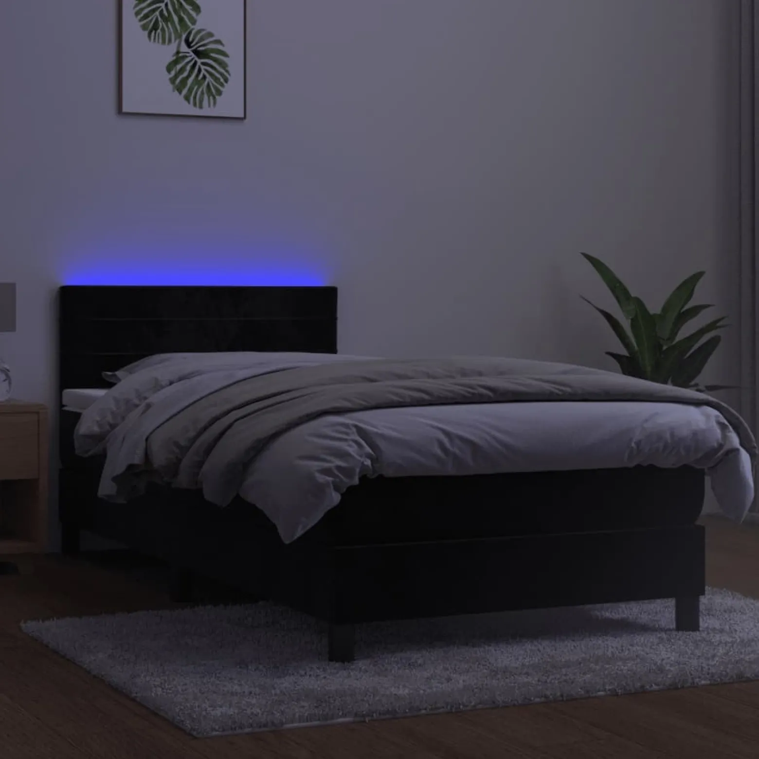 Łóżko kontynentalne z materacem i LED czarny aksamit 90x200