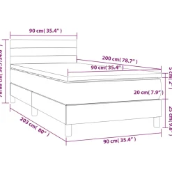 Łóżko kontynentalne z materacem i LED czarny aksamit 90x200