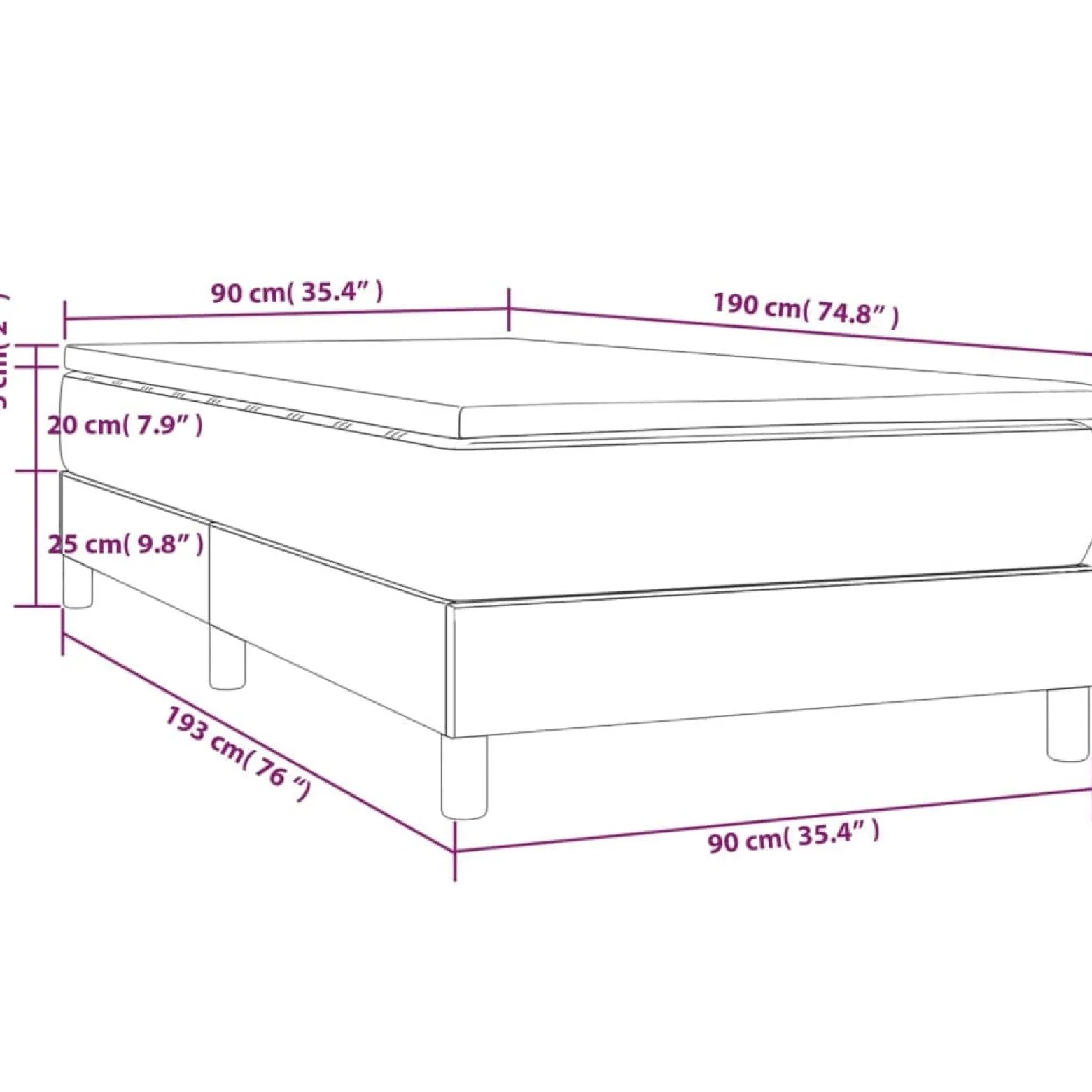 Łóżko kontynentalne z materacem, niebieskie, tkanina, 90x190 cm