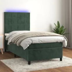 Łóżko kontynentalne z materacem LED zielony aksamit 80x200