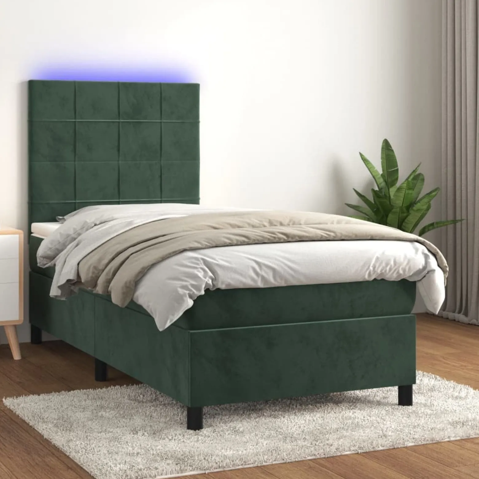 Łóżko kontynentalne z materacem LED zielony aksamit 80x200