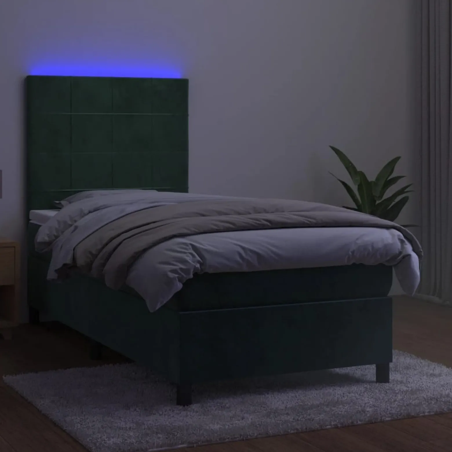 Łóżko kontynentalne z materacem LED zielony aksamit 80x200