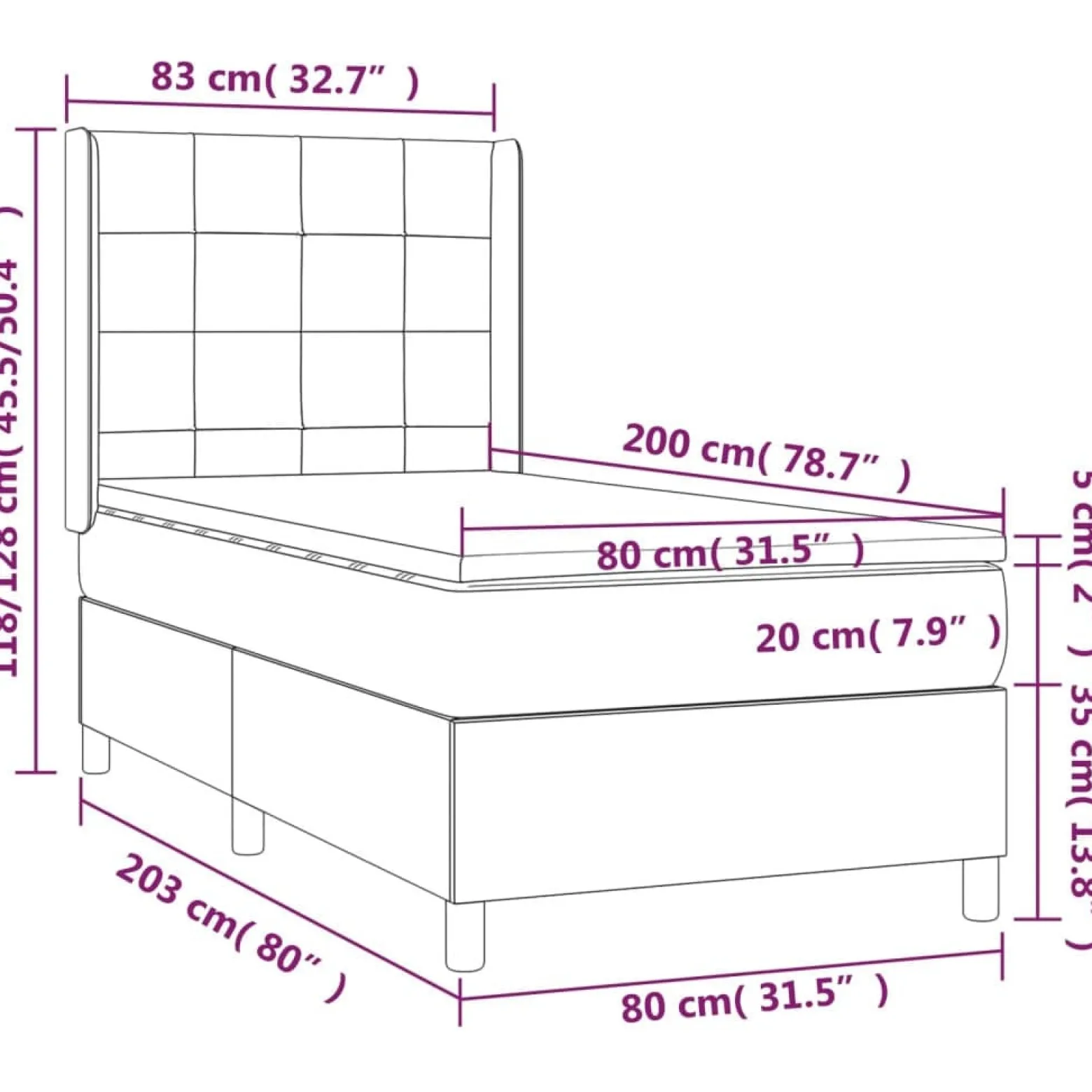 Łóżko kontynentalne z materacem, jasnoszare, 80x200 cm, tkanina