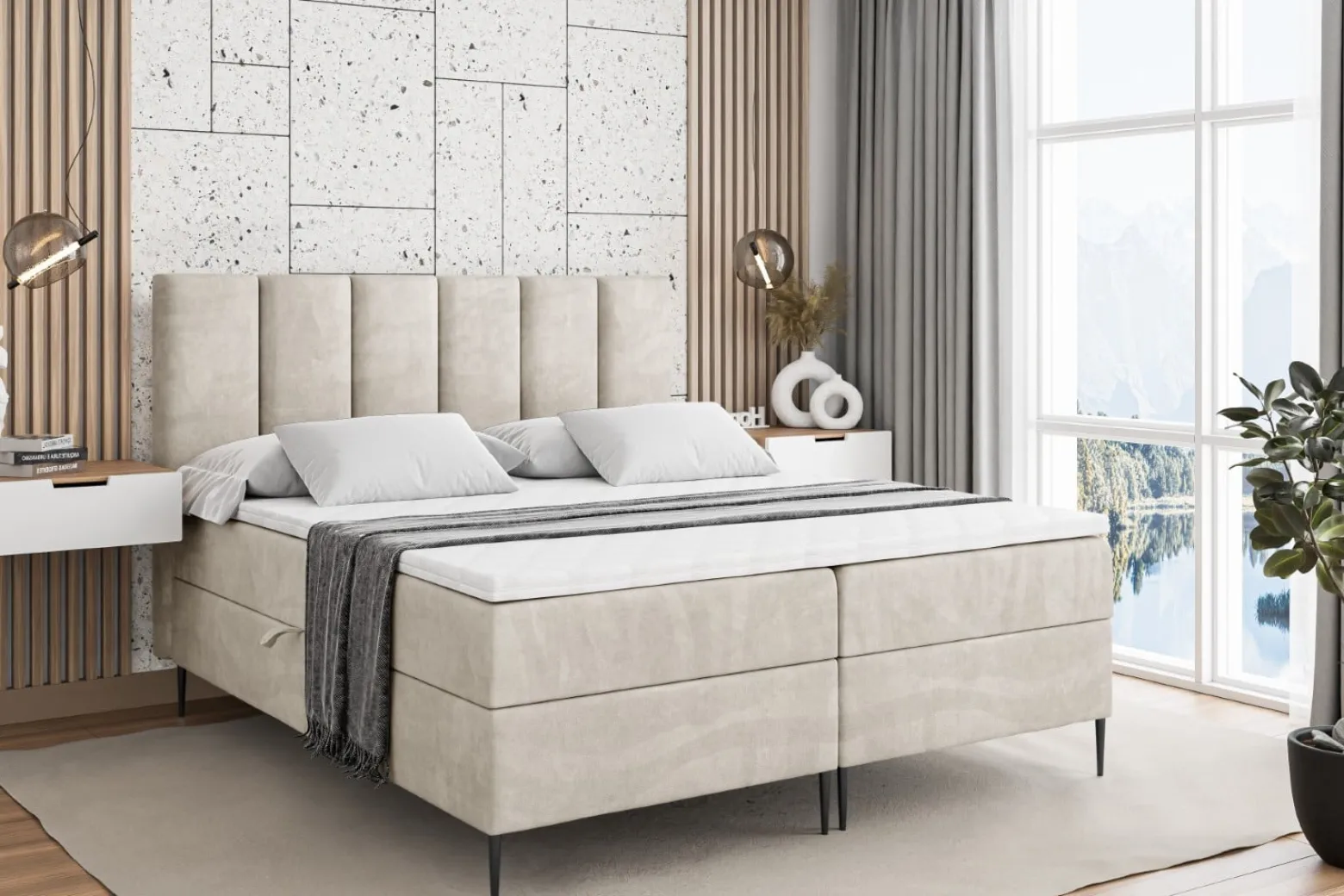 Łóżko kontynentalne z pojemnikiem, materacem i nóżkami BOXI1-FC 120x200 cm