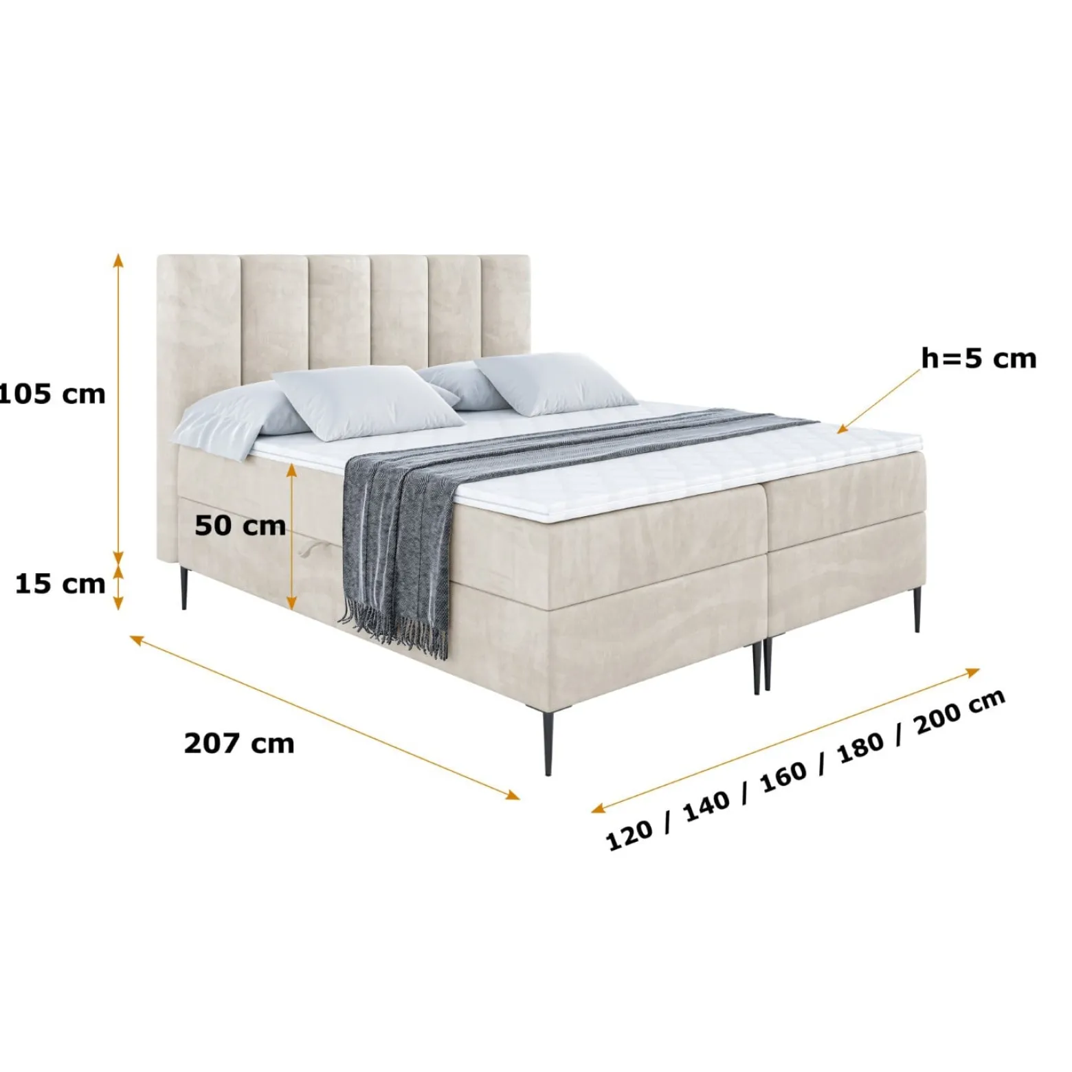 Łóżko kontynentalne z pojemnikiem, materacem i nóżkami BOXI1-FC 120x200 cm