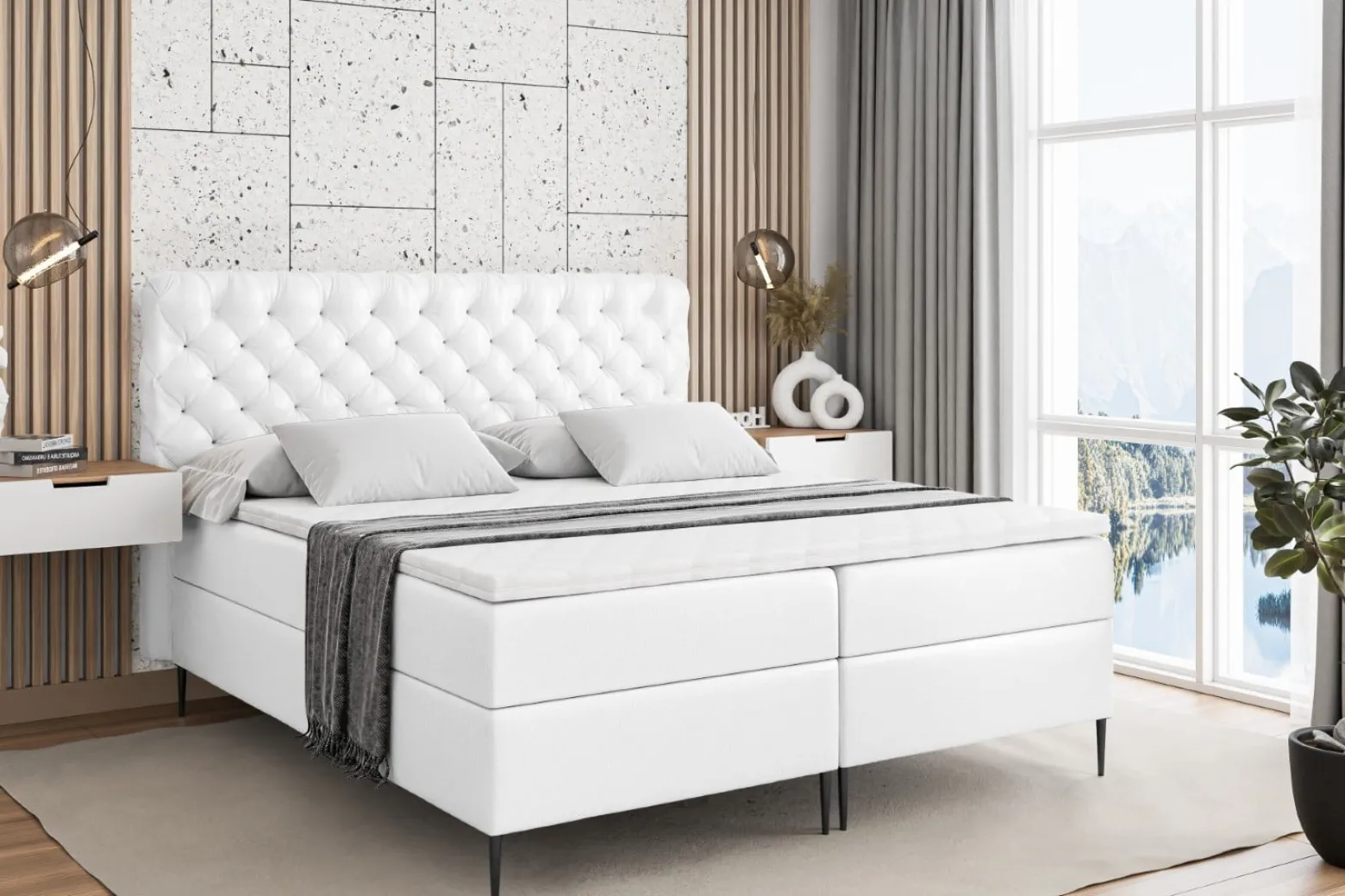 Łóżko kontynentalne z pojemnikiem, materacem i nóżkami BOXI8-FC 120x200 cm