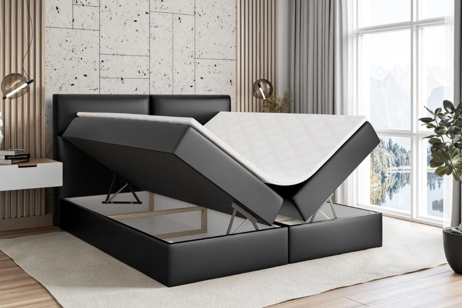 Łóżko kontynentalne z pojemnikiem i materacem H3 BOXI3 - 120 x 200 cm