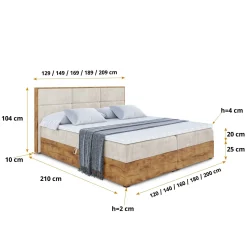 Łóżko kontynentalne z pojemnikiem i materacem H3 LOLLI1 - 120x200cm