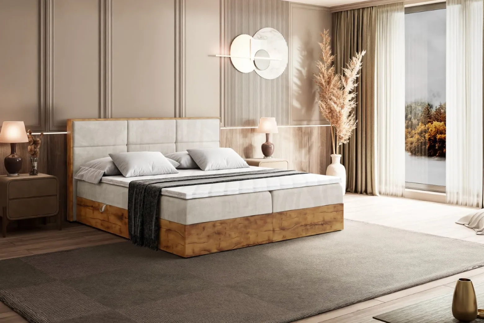 Łóżko kontynentalne z pojemnikiem i materacem H3 LOLLI1 - 120x200cm