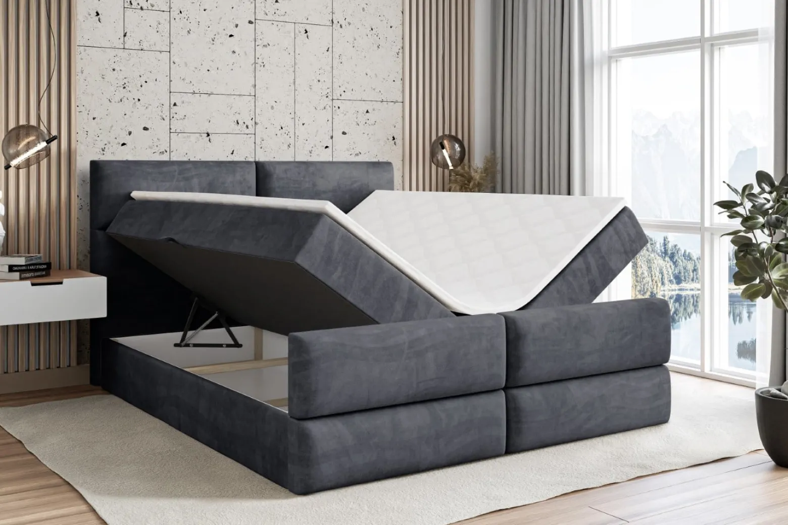 Łóżko kontynentalne z pojemnikiem BOXI3-Z - 120 x 200 cm
