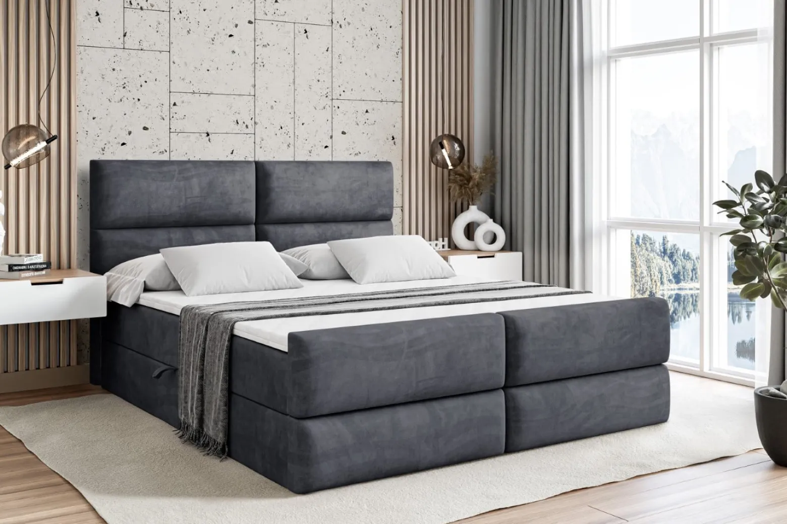 Łóżko kontynentalne z pojemnikiem BOXI3-Z - 120 x 200 cm