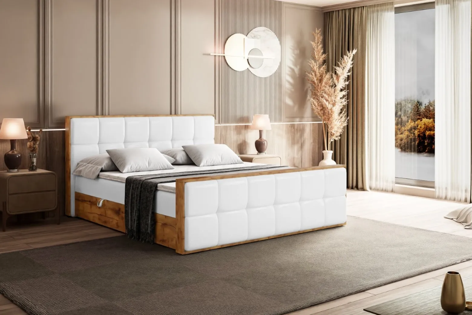 Łóżko kontynentalne z pojemnikiem i materacem H3 - LOLLI7-Z - 120x200 cm