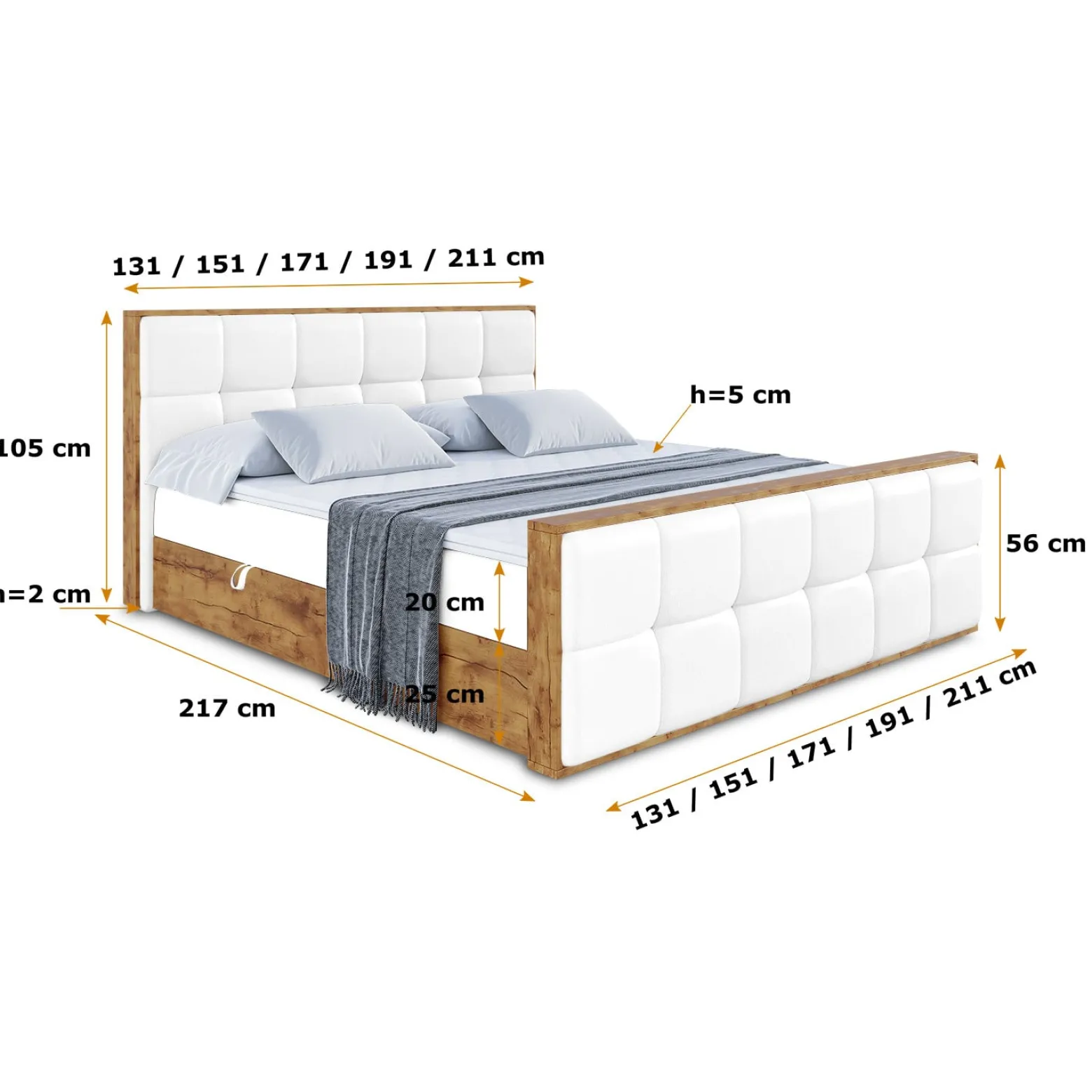 Łóżko kontynentalne z pojemnikiem i materacem H3 - LOLLI7-Z - 120x200 cm