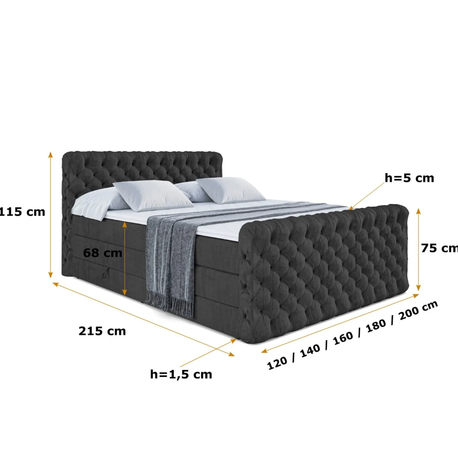 Łóżko kontynentalne z pojemnikiem i materacem H3|H4 BOXI8-Z KING 120x200cm