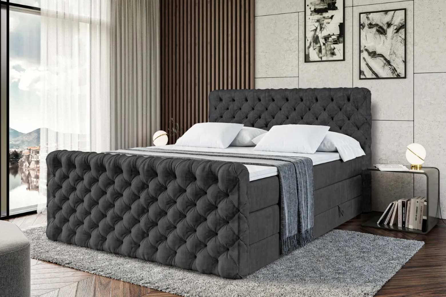 Łóżko kontynentalne z pojemnikiem i materacem H3|H4 BOXI8-Z KING 120x200cm