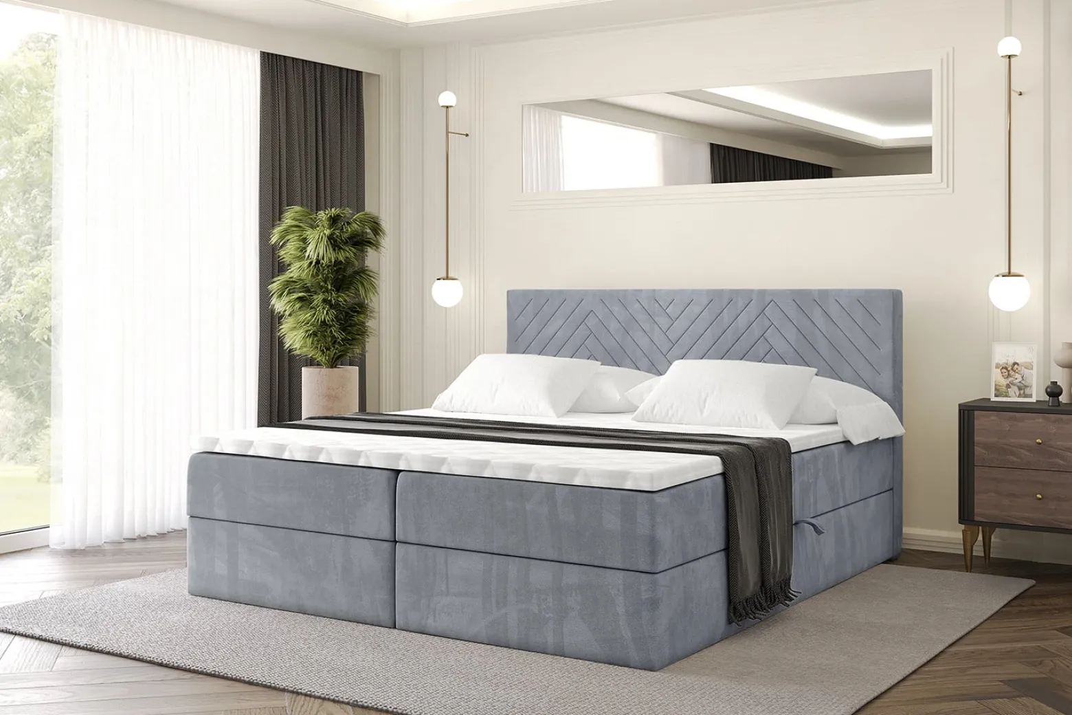 Łóżko kontynentalne z pojemnikiem i materacem H3 - VEXA - 120x200cm
