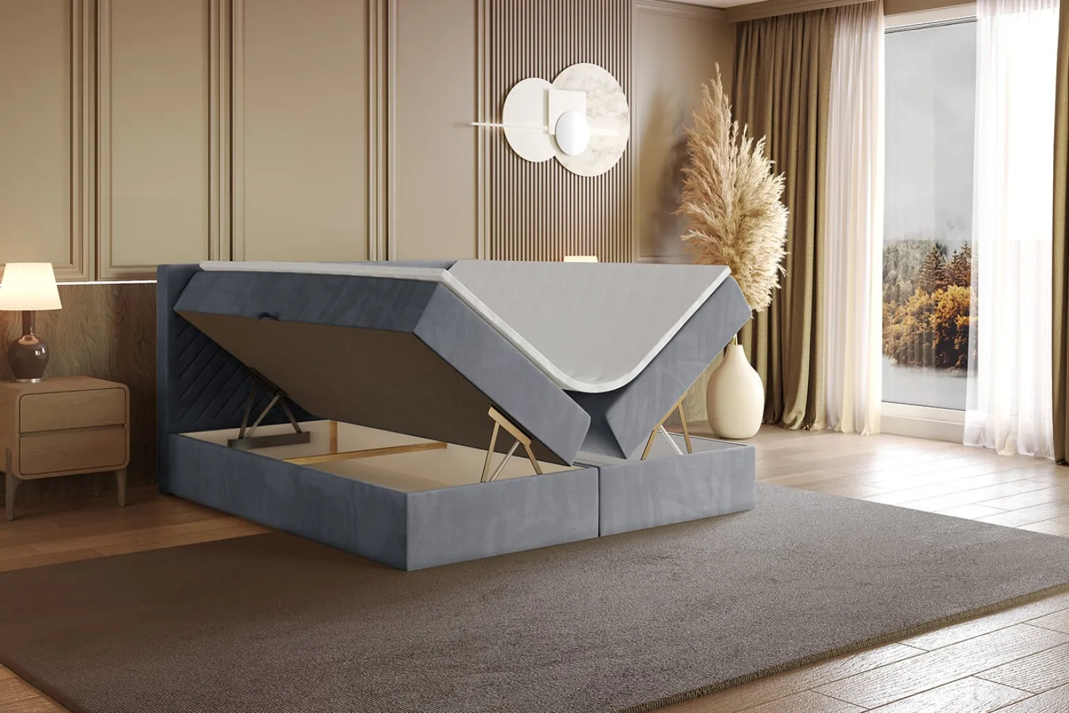 Łóżko kontynentalne z pojemnikiem i materacem H3 - VEXA - 120x200cm